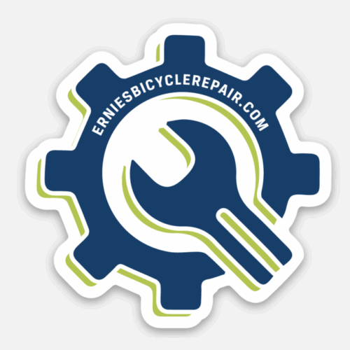 Ernie's Bicycle Repair Logo Sticker - Blue Gear